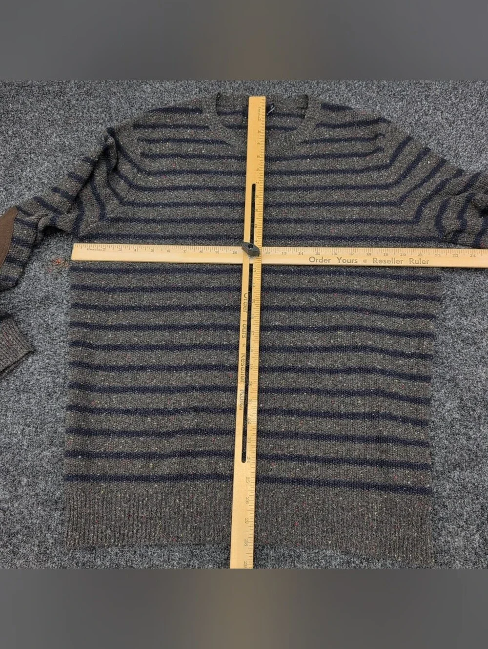 J Crew Sweater Mens Large Lambswool Gray Speckled Striped Elbow Patches Preppy